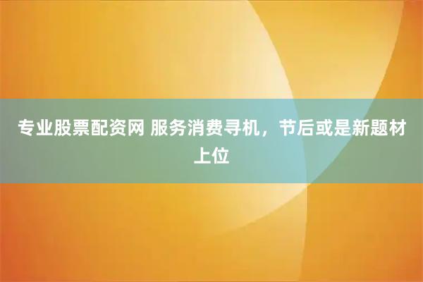专业股票配资网 服务消费寻机，节后或是新题材上位